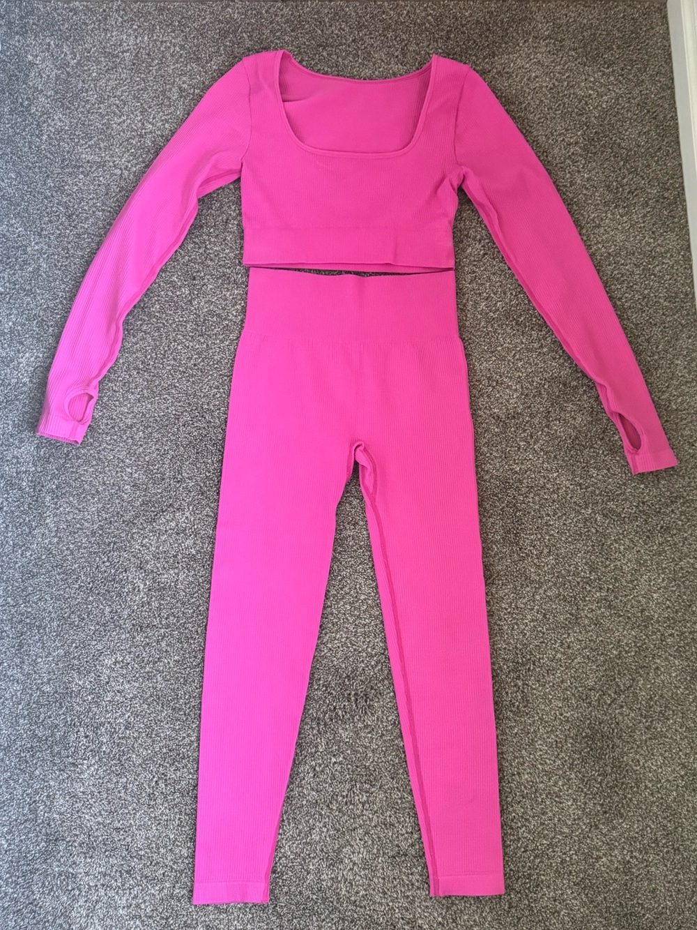 OQQ Women's 2 Piece Ribbed Long Sleeve Top High Waisted Legging Set, Rose, Small